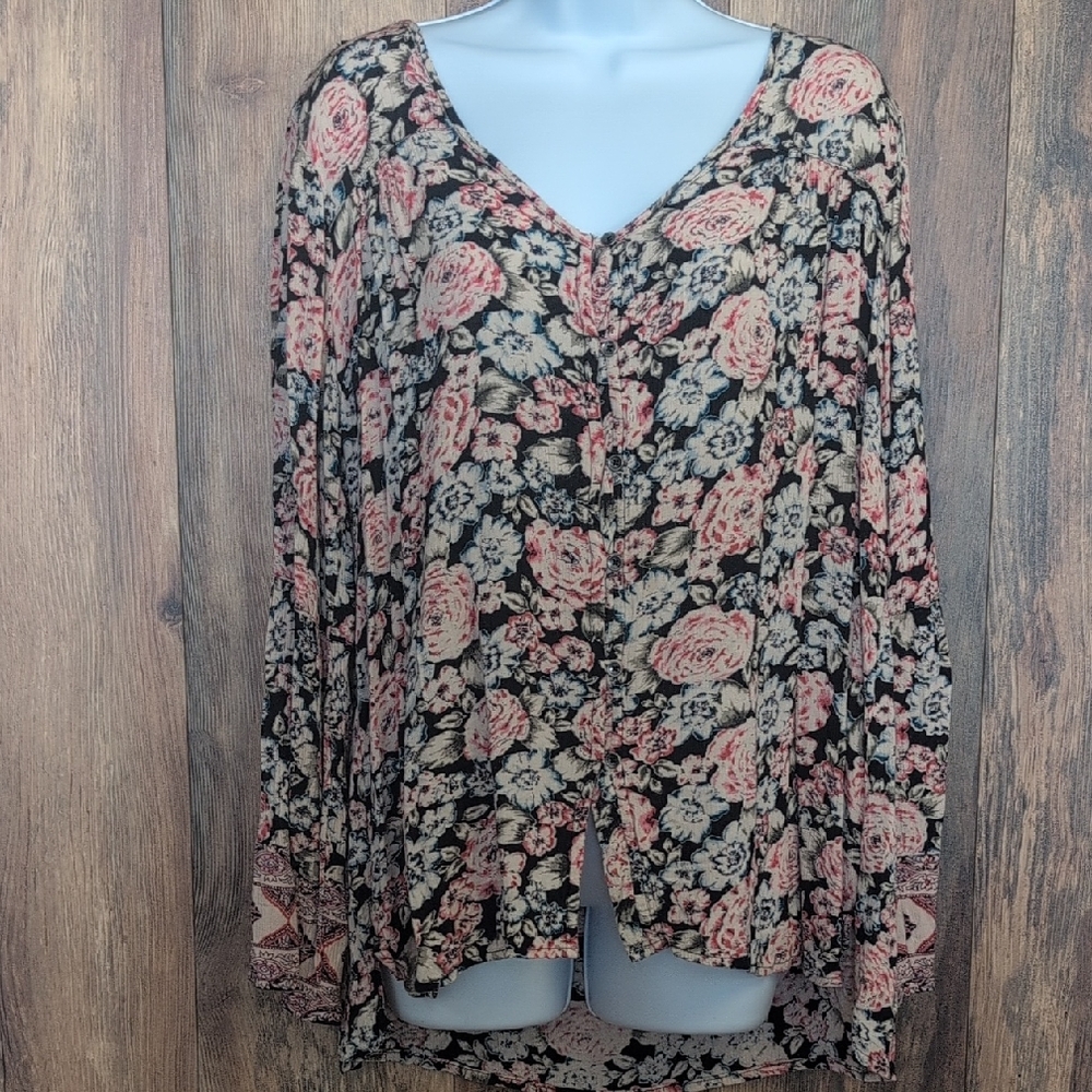 Billabong Lightweight Flowy Floral Button Down Blouse L                     V131